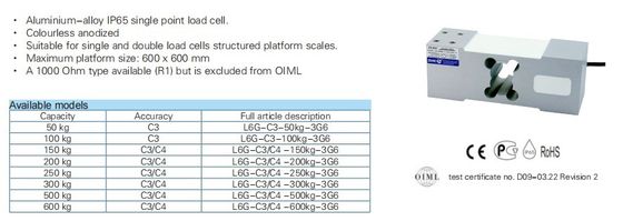 Cellule de charge de haute précision SOHEL6G 50-1000KG pour échelles de plateforme numérique électronique