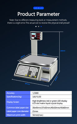 SHW-TMC 15 kg Tableau de barres de code d'impression Balance avec plaque en plastique ABS/ acier inoxydable