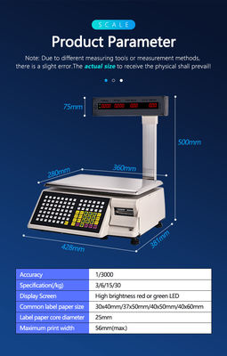 Échelle de table de code à barres d'impression avancée SHW-TMB 30 kg avec alimentation CA 100-240V/DC21V