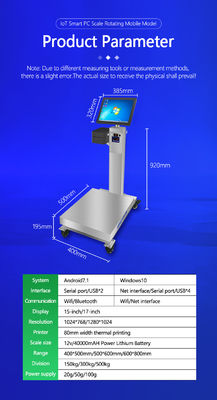 Système Windows 10 150kg capacité Balance industrielle avec écran tactile de 15 pouces