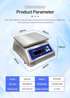 AV220V/50HZ Table étanche en acier inoxydable à double écran Balance électronique 15 kg