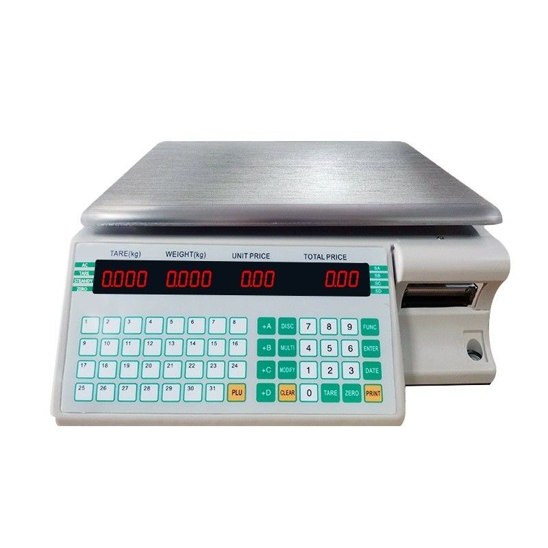 Supermarché Balance numérique de calcul de 3 kg avec étiquette à code-barres et support de rouleau de papier